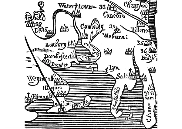 Early map of Massachusetts Bay, USA