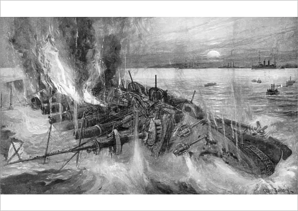 Russian cruiser foundering at the Battle of Cehmulpo, Russo-Japanese War, 1904-5
