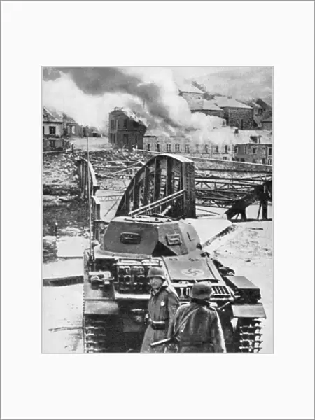 Destruction of bridge over River Meuse by Belgians to stop German advance, World War 2, 1940