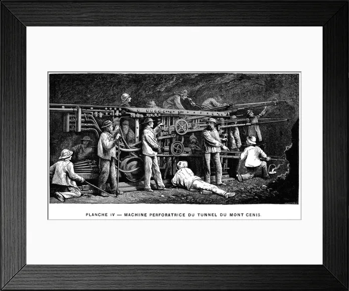 Framed Print : Germain Sommeiller's Compressed Air Drill Print, 1874 Framed Print : Germain Sommeiller's Compressed Air Drill Print, 1874