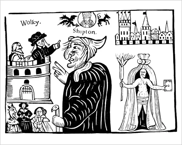 Mother Shipton (1488-c1560) prophesying the death of Cardinal Wolsey