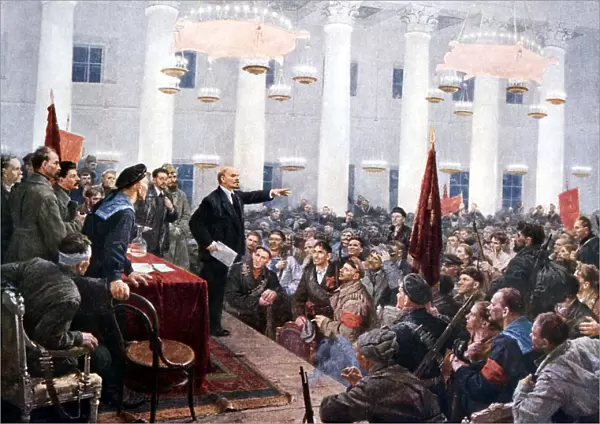 Lenin haranguing deputies of the 2nd Soviet Congress, Smolny Palace, St Petersburg, 1917