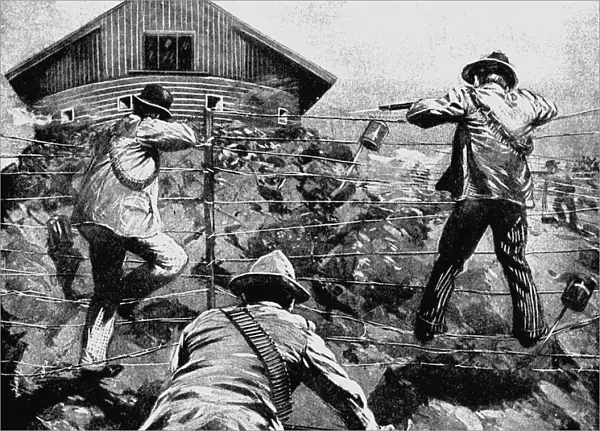 Boers attacking a British blockhouse (microfort) during the 2nd Boer War 1899-1902