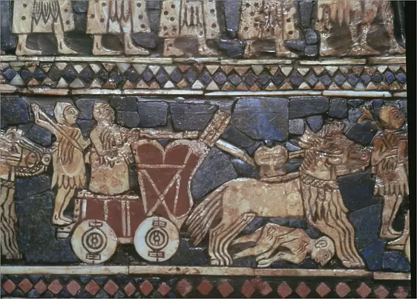 Detail of the Standard of Ur, showing a Sumerian War-Chariot, southern Iraq, about 2600-2400 BC
