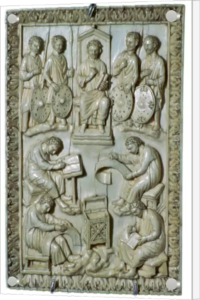 Ivory plaque of a reliquary from the treasure of St Denis, 10th century