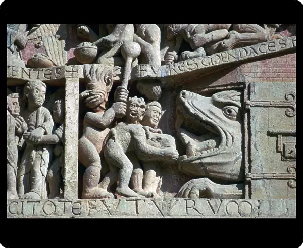 Detail from the west front of Conques Abbey, 11th century