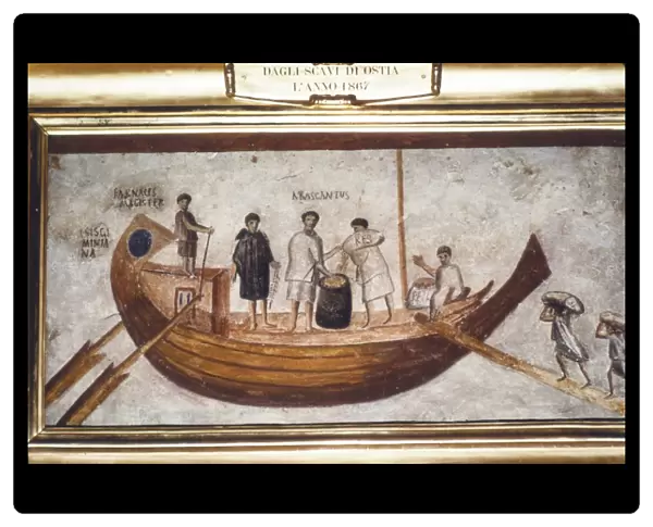 Roman Merchant-ship being loaded with grain, from a wall painting in Ostia, 2nd-3rd century