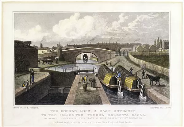 The Double Lock and East Entrance to the Islington Tunnel, Regents Canal, 1827. Artist: Frederick James Havell