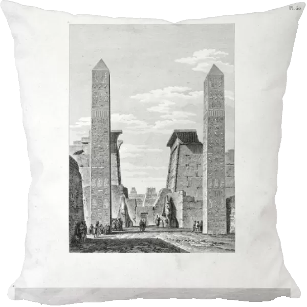 Entrance to Luxor Temple, and View of Louqsor, 1802. Artist: Baltard