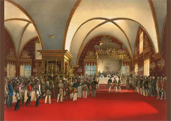 Coronation banquet in the hall of the Palace of the Facets in the Moscow Kremlin, 1856. Artist: Georg Wilhelm Timm