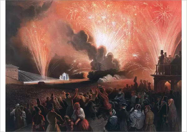 Coronation fireworks in Moscow, 1856. Artist: Pharamond Blanchard