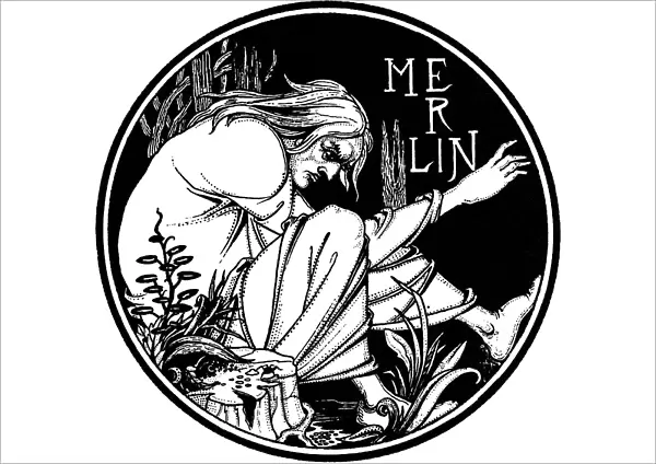 Merlin. Illustration to the book Le Morte d Arthur by Sir Thomas Malory, 1893-1894