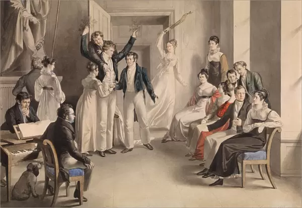 Franz Schubert (1797-1828). Party game of the Schubertians in Atzenbrugg, 1821. Artist: Kupelwieser, Leopold (1796-1862)