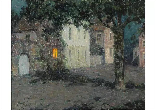Moonlit City Square in Cherbourg, ca 1934. Artist: Le Sidaner, Henri (1862-1939)