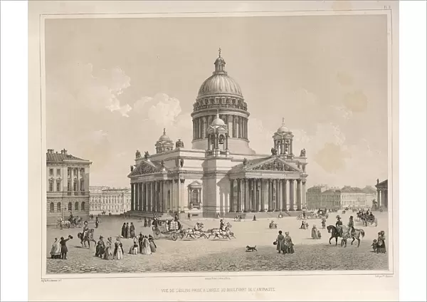 Saint Isaacs Cathedral As Seen From The Admiralteysky Prospekt (From: The Construction of the Saint Isaacs Cathedral), 1845. Artist: Montferrand, Auguste, de (1786-1858)