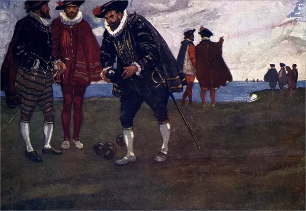 There is time to finish the game and beat the Spaniards too, said Drake, 1588, (1905). Artist: As Forrest