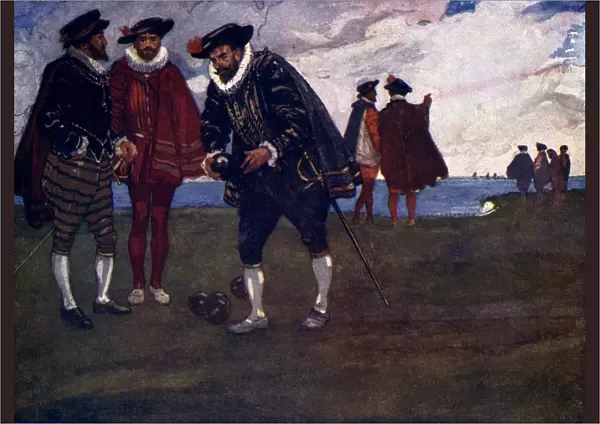 There is time to finish the game and beat the Spaniards too, said Drake, 1588, (1905). Artist: As Forrest