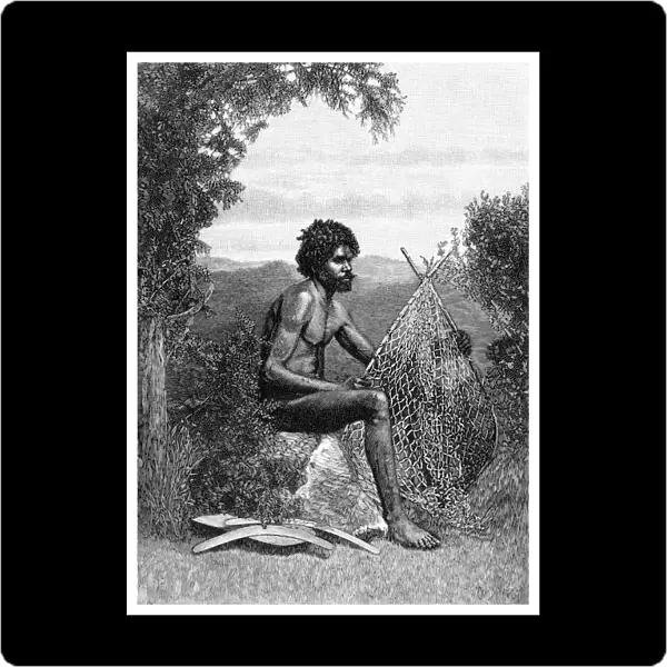 Blackfellow Mending His Net, Australia, 1886