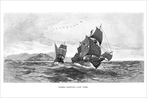 Torres sighting Cape York, 1606, (1886). Artist: Julian Ashton