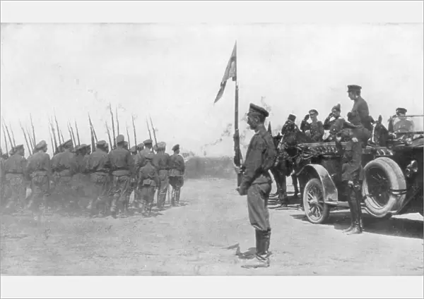 Russian troops parading in front of Alexander Kerensky, First World War, July 1917