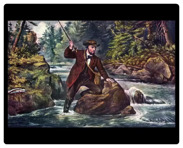 Brook Trout Fishing, 1862. Artist: Currier and Ives
