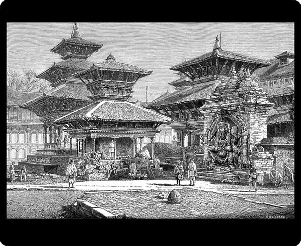 Temples facing the Royal Place, Katmandu, Nepal, 1895
