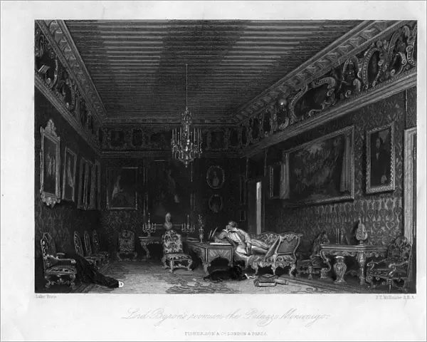 Lord Byrons room in the Palazzo Moncenigo, Venice, Italy, 19th century. Artist: James Tibbitts Willmore