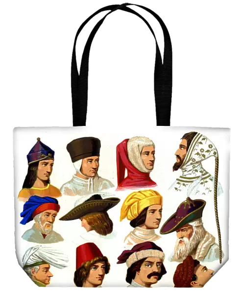 Mens hats of different classes of society, 13th-16th century (1849). Artist: Thurwanger Freres