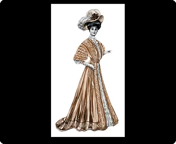 Woman wearing a long dress and a hat, 1908-1909. Artist: Andre & Sleigh