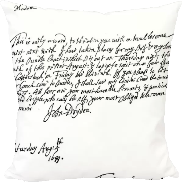 A letter written by John Dryden (1631-12700), English poet, 1699 (1840)