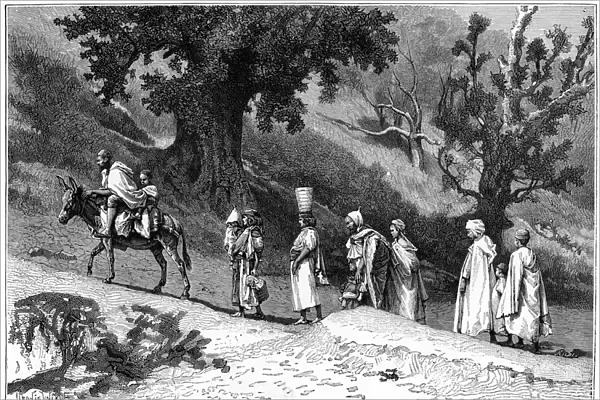 Kabyle family group travelling, Algeria, c1890. Artist: Hildibrand
