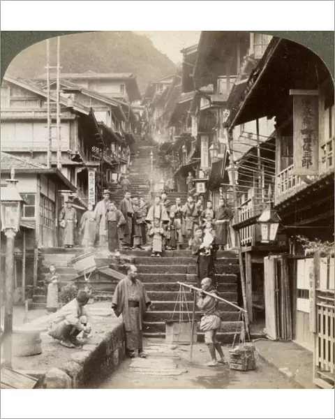 Main street up the steep side of Mount Haruna at a famous village of hot springs, Ikao, Japan, 1904. Artist: Underwood & Underwood