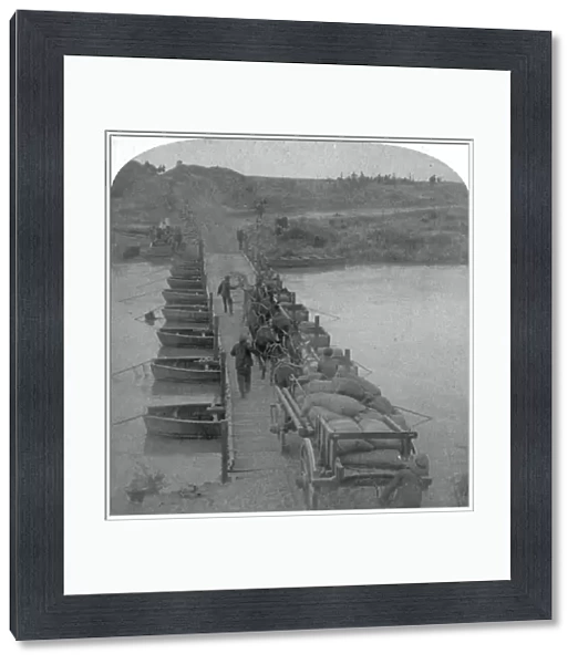 Pontoon bridge across the Modder River, Boer War, South Africa, 1900. Artist: Underwood & Underwood