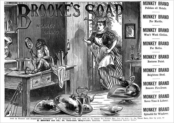 Advertisement for Brookes Monkey Brand Soap, 1887