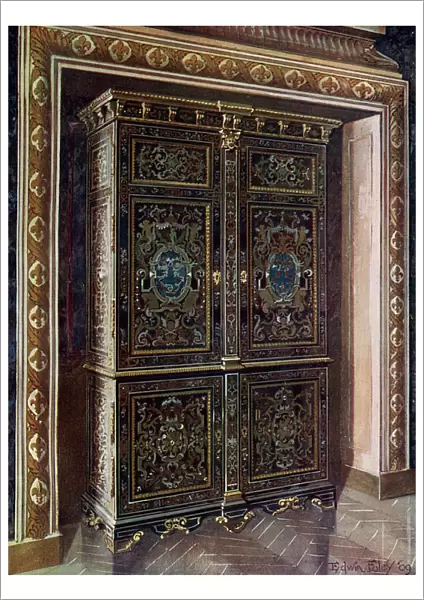 Armoire in ebony with inlays of engraved brass and white metal, 1910. Artist: Edwin Foley