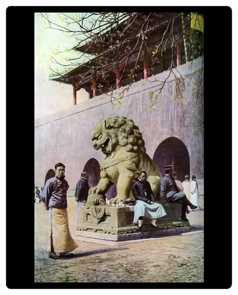 Bronze lion, entrance to the Imperial Palace, Peking, China, c1930s. Artist: Underwood
