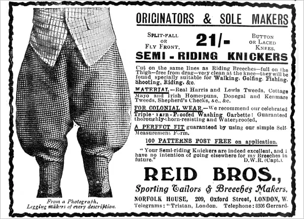 Advert for Reid Bros, Sporting Tailors & Breeches Makers