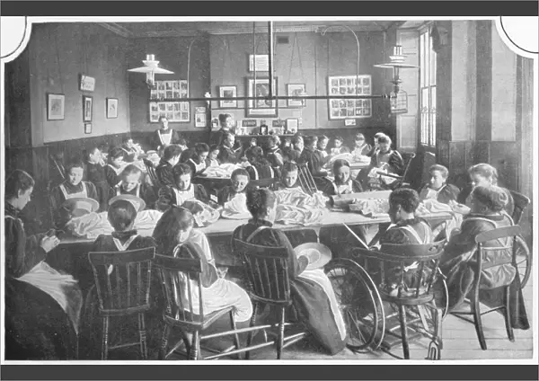 Girls at needlework, Halliwick School For Girls, Marylebone Road, London, c1903 (1903)