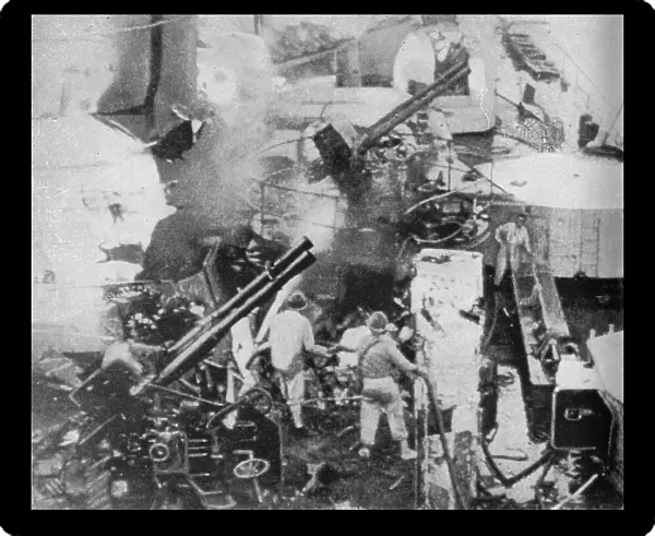 An Italian battleship is hit, 1940 (1943)