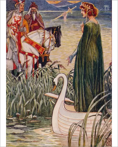 King Arthur asks the Lady of the Lake for the sword Excalibur, 1911. Artist: Walter Crane