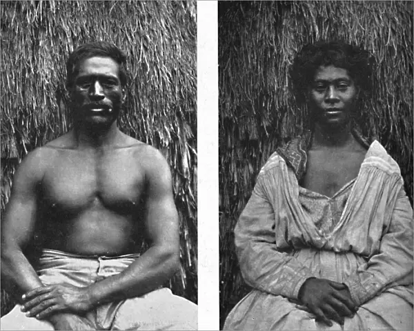 Male and female Hawaiians in full face, 1902