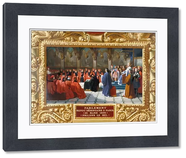 Philip IV the Fair establishes the Parliament in Paris in 1303. Artist: Alaux, Jean (1786-1864)