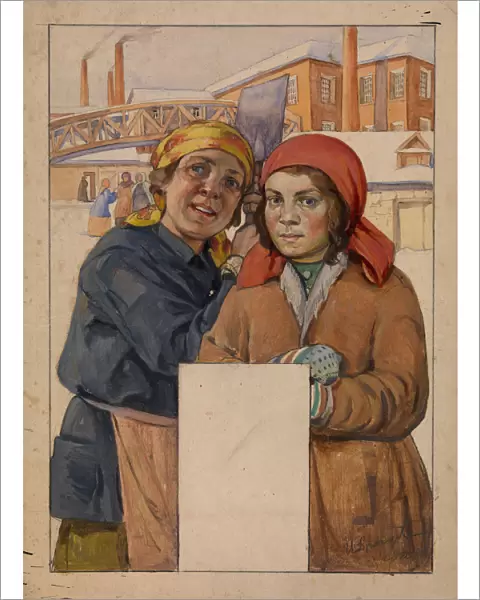 Two Factory Workers, 1925. Artist: Drozdov, Ivan Georgievich (1880-1939)