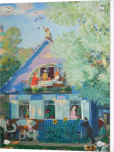 Small Blue House, 1920. Artist: Kustodiev, Boris Michaylovich (1878-1927)