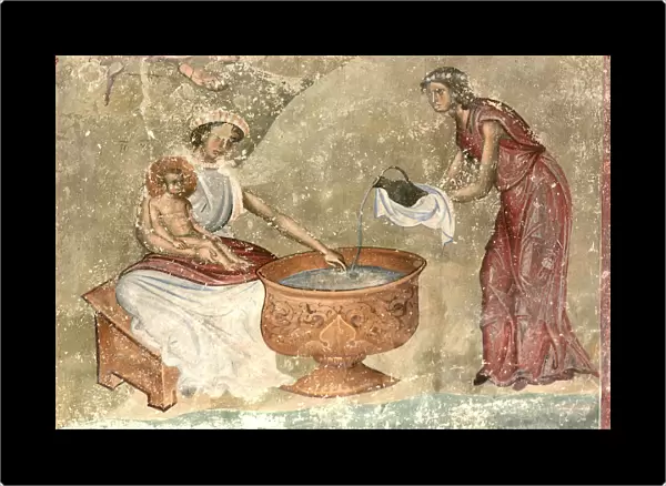 The washing of the child in the nativity scene, c. 1260-1270. Artist: Anonymous