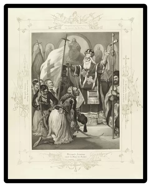 The Metropolitan Germanos raising the banner of freedom (From the Album of Greek Heroism). Artist: Hess, Peter von (1792?1871)