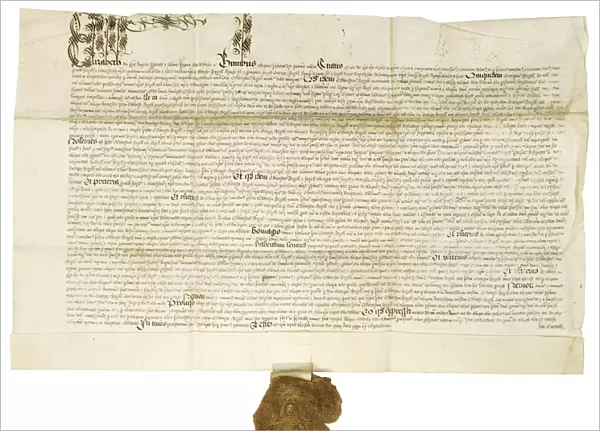Document signed by Queen Elizabeth I with Royal Great Seal, 1564. Artist: Historical Document