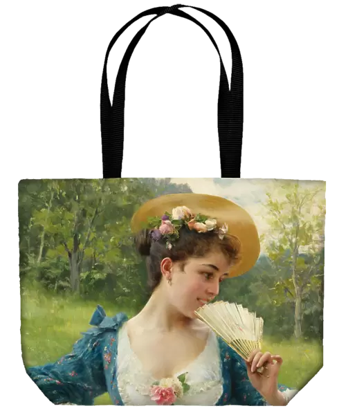 Young beauty with a basket of roses