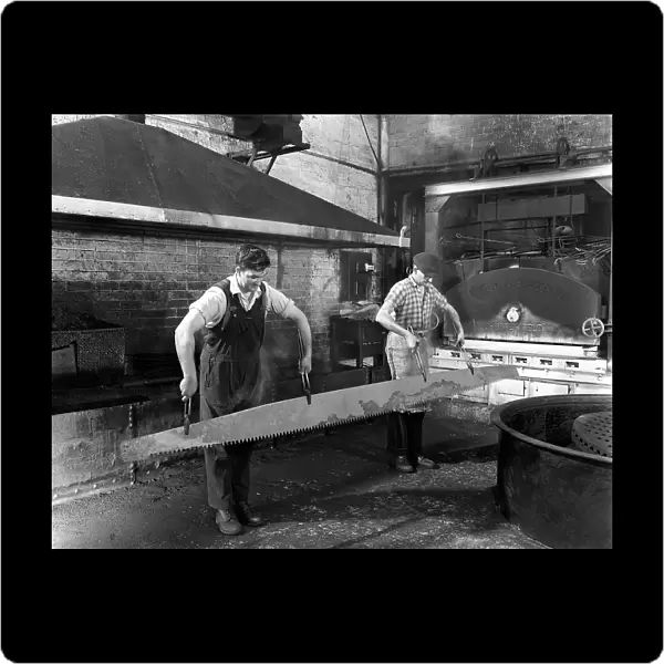 Heat treating a two metre saw blade, Slack Sellars & Co Ltd, Sheffield, South Yorkshire, 1963