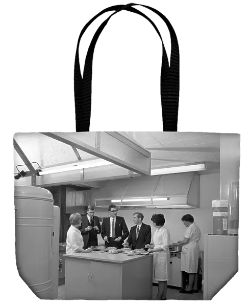 Food tasting in a new experimental kitchen, Batchelors Foods, Sheffield, South Yorkshire, 1966